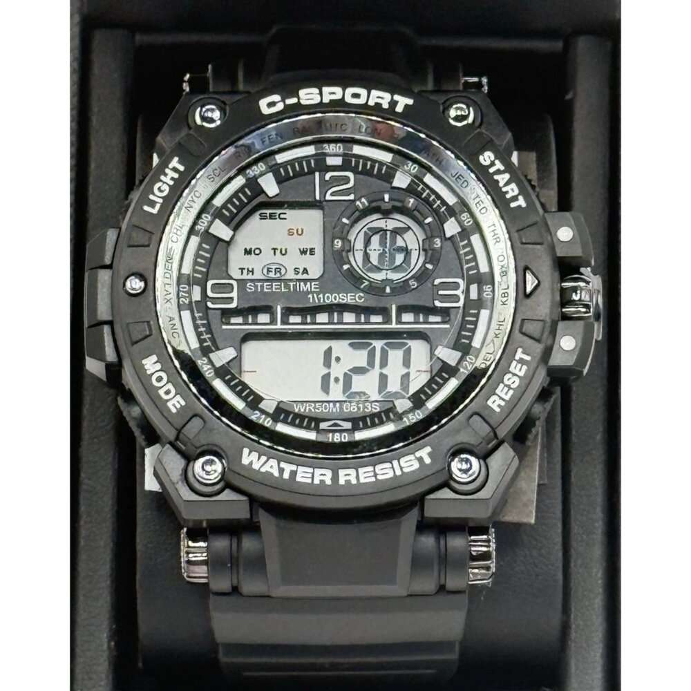 STEELTIME C-Sport Water Resistant Digital Analog Resin Sports Watch Black NEW